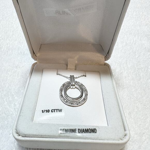 Kohl's Jewelry - Double Ring Diamond 1/10 CTTW 925 Sterling Silver Pendant Necklace NEW With Tags